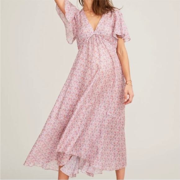 Hatch Maternity Margarette pink Floral Short Sleeve‎ Midi Dress Sz 1 (S) - Picture 1 of 10